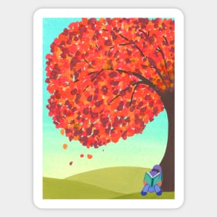 Autumn reading under tree Sticker